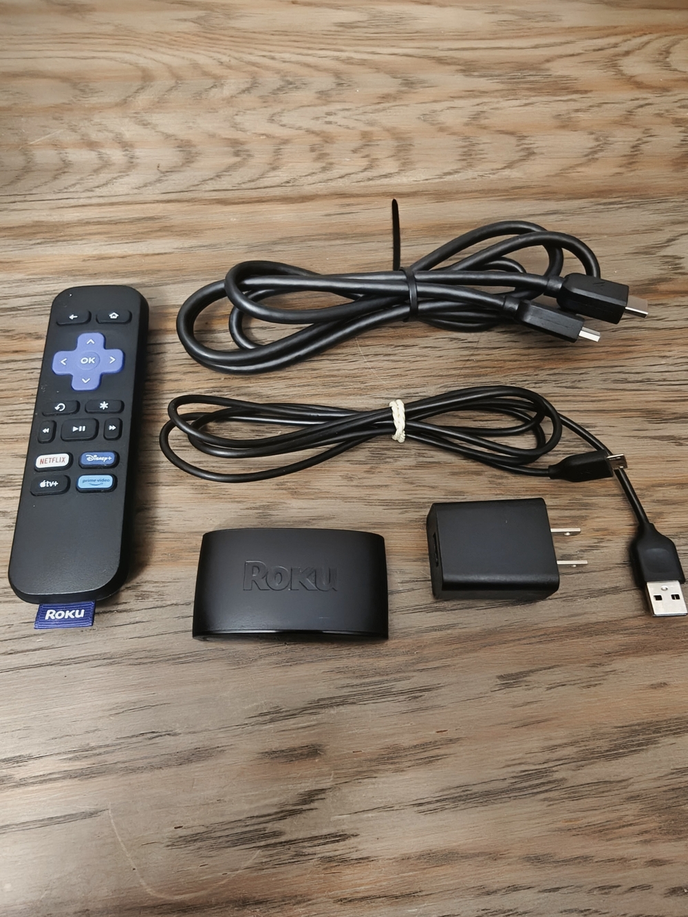 Roku Express with Remote, HDMI Cable, USB Charging Cable and USB Adapter
